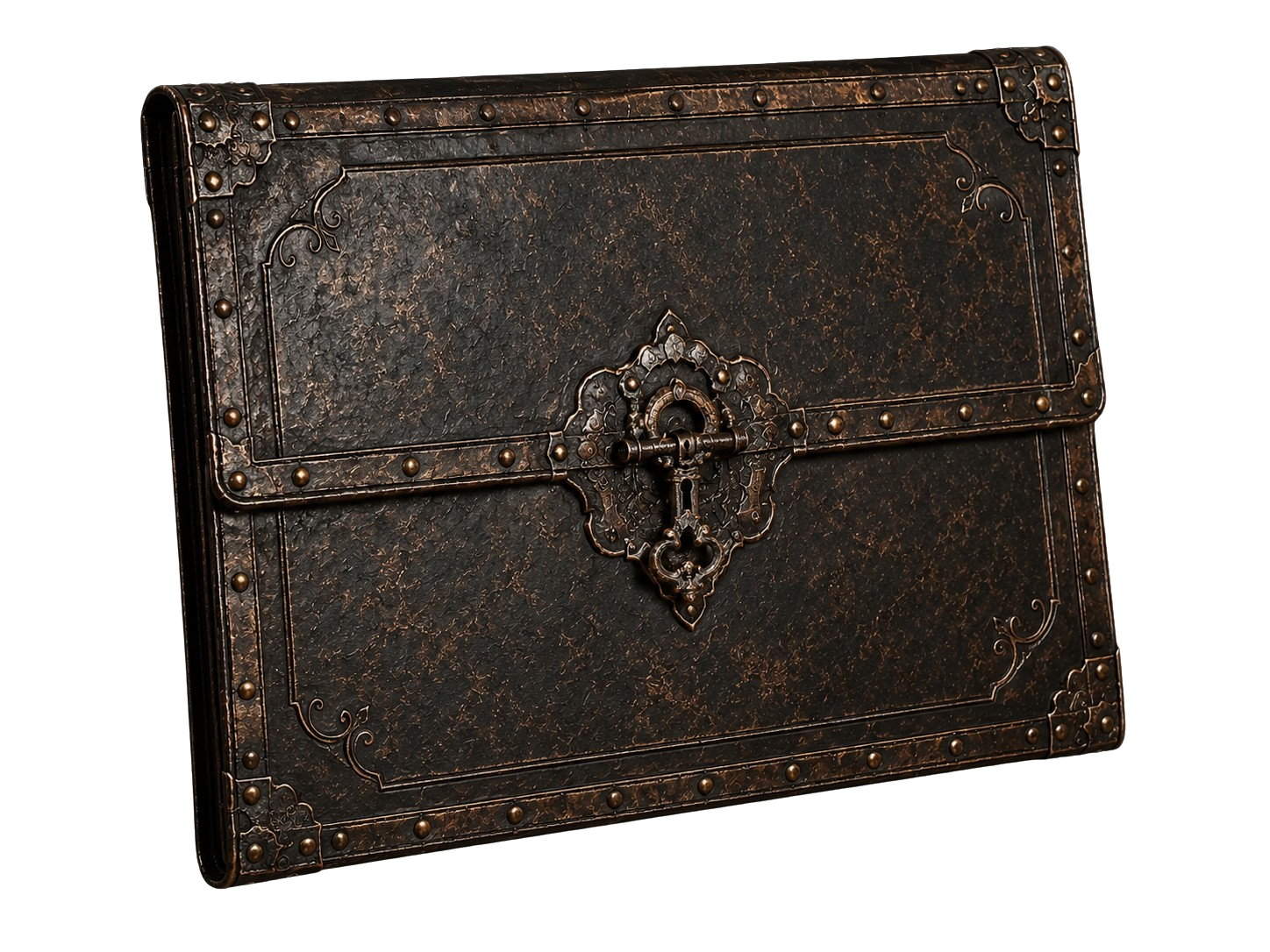 Antique leather ledger binder representing a health record held in trust
